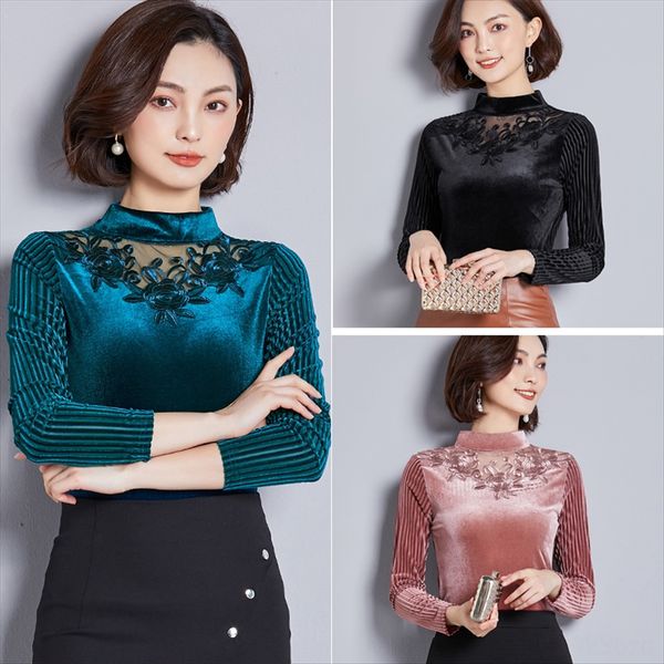 half-high collar t- velvet hollow crochet mesh base shirt 2019 stitching slim t-shirt female, White
half-high collar t- velvet hollow crochet mesh base shirt 2019 stitching slim t-shirt female, White