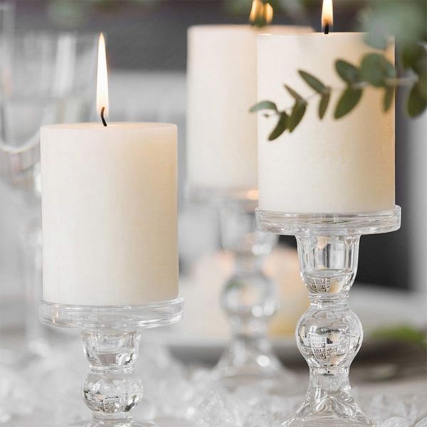 clear glass pillar candle holder, dual use taper candle stand for pillar or taper candlesticks (2 pack
clear glass pillar candle holder, dual use taper candle stand for pillar or taper candlesticks (2 pack
