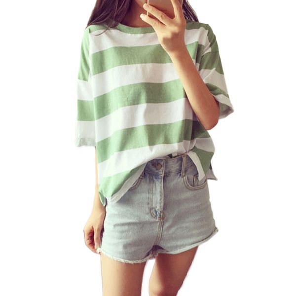 summer women casual striped t-shirt short sleeve o-neck loose tees for women student girls, White
summer women casual striped t-shirt short sleeve o-neck loose tees for women student girls, White