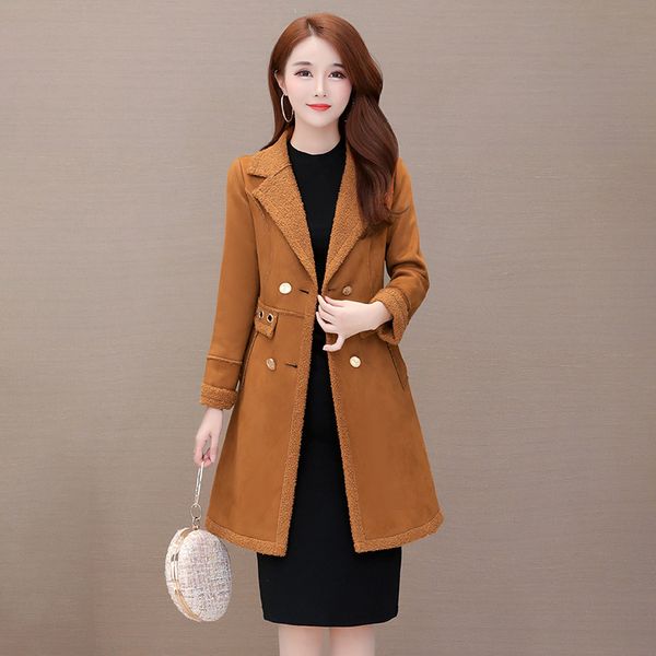 women faux leather lambs wool coat female long shearling coats jacket autumn winter velvet suede leather windbreaker outerwear, Tan;black
women faux leather lambs wool coat female long shearling coats jacket autumn winter velvet suede leather windbreaker outerwear, Tan;black