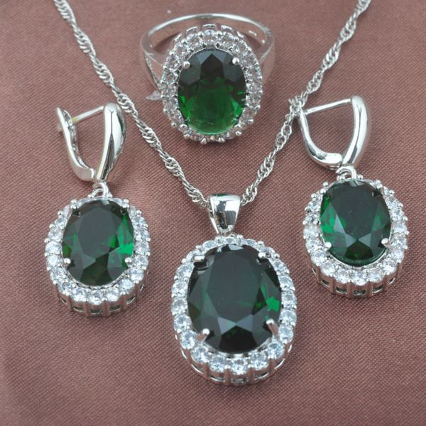 classic oval green zirconia white cz women's 925 silver jewelry sets necklace pendant earrings ring birthday gift tz0458
classic oval green zirconia white cz women's 925 silver jewelry sets necklace pendant earrings ring birthday gift tz0458