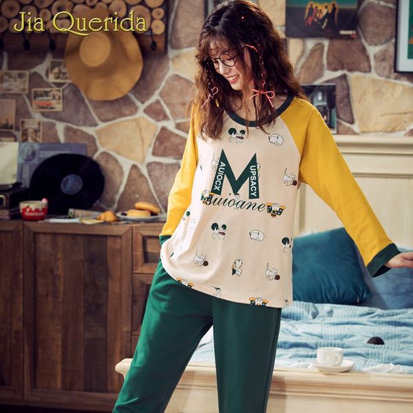 pajama set ladies breatheable cotton autumn spring round ncek printing design long sleeves shirt solid pants pajmas for woman, Black;red
pajama set ladies breatheable cotton autumn spring round ncek printing design long sleeves shirt solid pants pajmas for woman, Black;red