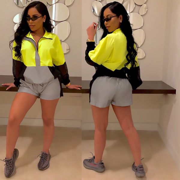 womens 2pcs designer suits women 3m reflective tracksuit women fashion long sleeve coat short pants sports sets, Gray
womens 2pcs designer suits women 3m reflective tracksuit women fashion long sleeve coat short pants sports sets, Gray