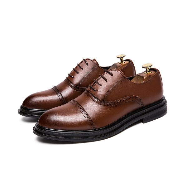 

men's casual breathable business wedding formal dresses genuine leather brogue shoes carved bullock pointed toe oxfords shoe man, Black