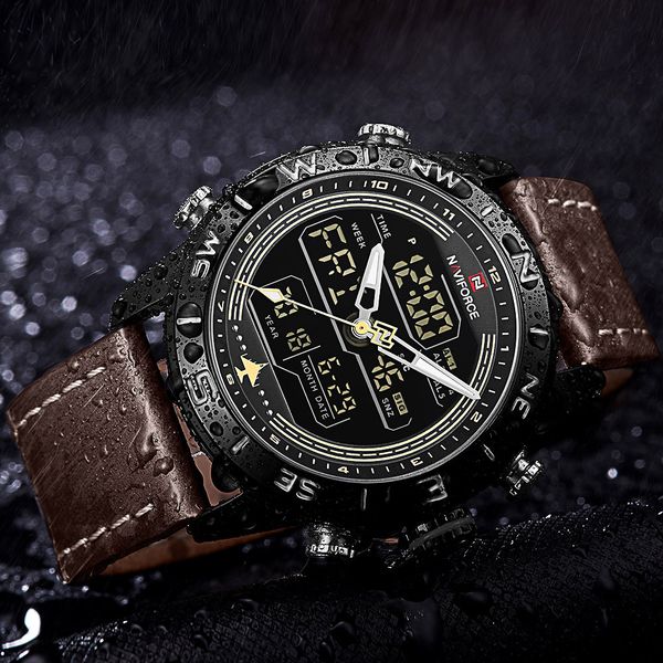 naviforce chronograph men watch sport digital male clock genuine leather led quartz men wristwatches, Slivery;brown
naviforce chronograph men watch sport digital male clock genuine leather led quartz men wristwatches, Slivery;brown