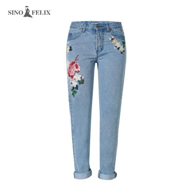 2017 spring new women sweet floral embroidery pastoralism denim jeans pockets ankle length pants ladies casual trouse 18, Blue
2017 spring new women sweet floral embroidery pastoralism denim jeans pockets ankle length pants ladies casual trouse 18, Blue