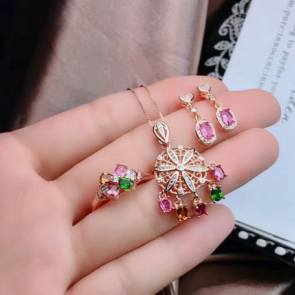 meibapj 925 sterling silver natural colorful tourmaline gemstone necklace earrings ring for women fine wedding jewelry set, Black
meibapj 925 sterling silver natural colorful tourmaline gemstone necklace earrings ring for women fine wedding jewelry set, Black