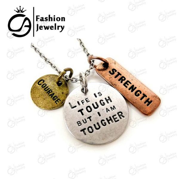 tri-tone antique silver plated "courage,strength,life is tough i am a tougher" inspirational pendant necklace gift #ln1075
tri-tone antique silver plated "courage,strength,life is tough i am a tougher" inspirational pendant necklace gift #ln1075