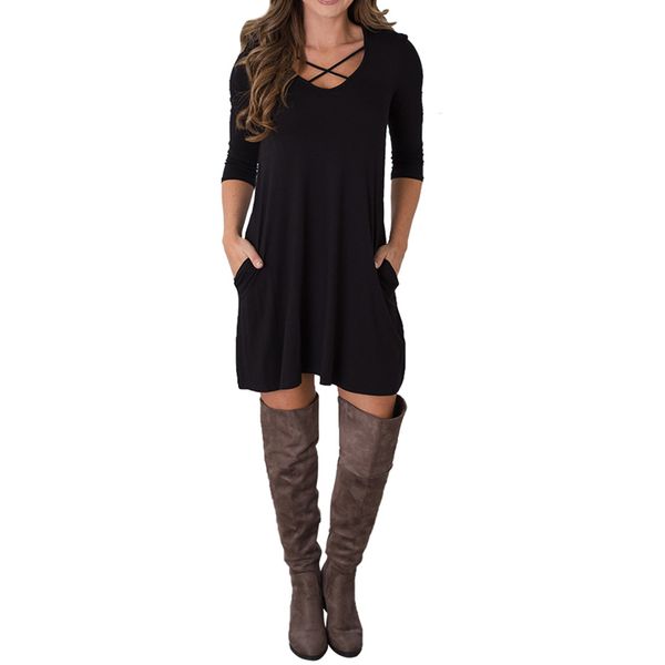 solid woman solid dress 2018 spring summer double pockets women dresses hollow out women clothes 2018, Black;gray
solid woman solid dress 2018 spring summer double pockets women dresses hollow out women clothes 2018, Black;gray