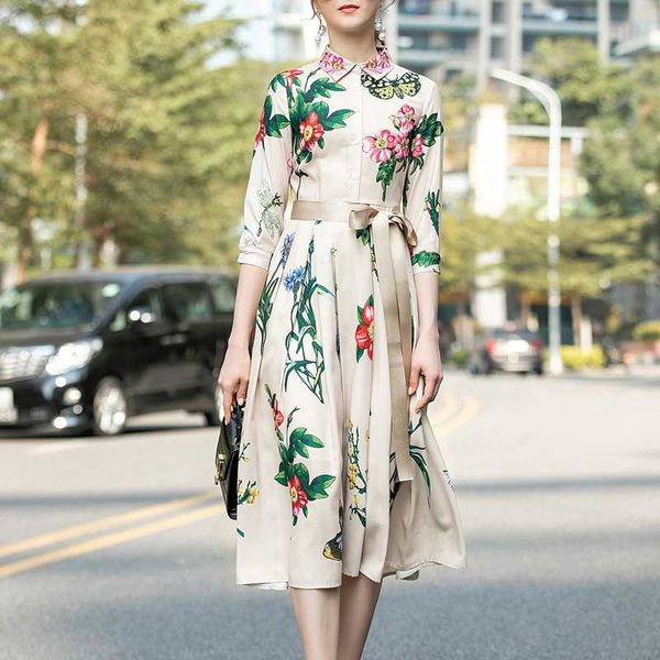 long sleeve single breasted slim print bohemia elegant temperament belt quality women's shirt dress 2020 spring summer new, White;black
long sleeve single breasted slim print bohemia elegant temperament belt quality women's shirt dress 2020 spring summer new, White;black