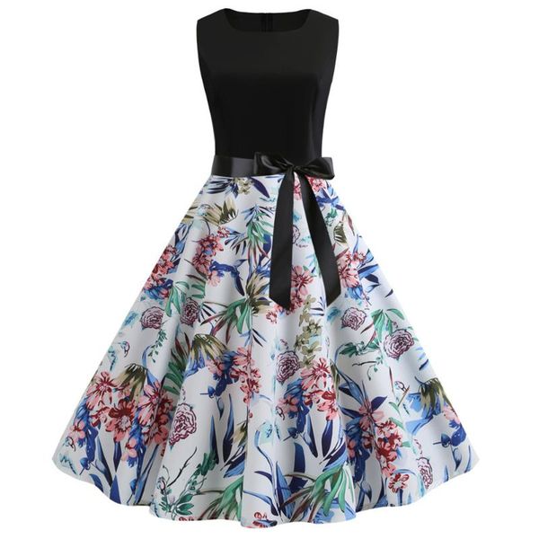 floral print retro women dress o neck sleeveless belts summer vintage dress 60s rockabilly swing vestidos robe, Black;gray
floral print retro women dress o neck sleeveless belts summer vintage dress 60s rockabilly swing vestidos robe, Black;gray