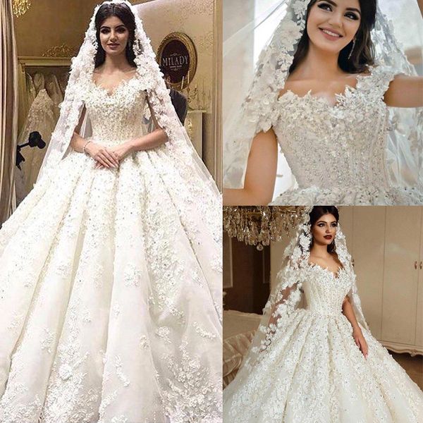 luxury arabic lace ball gown wedding dresses 3 d applique sweetheart lace puffy sweep train wedding dresses bridal gowns bc2950, White
luxury arabic lace ball gown wedding dresses 3 d applique sweetheart lace puffy sweep train wedding dresses bridal gowns bc2950, White