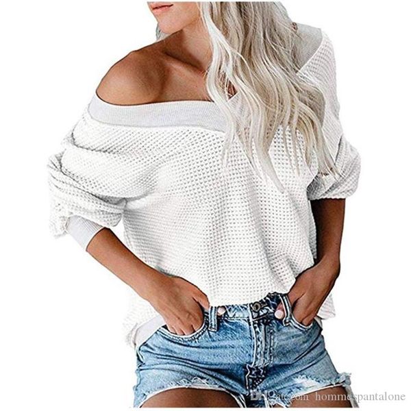 fashion pure color female knits spring autumn ladies slash neck tees ladies panelled long sleeve, White
fashion pure color female knits spring autumn ladies slash neck tees ladies panelled long sleeve, White