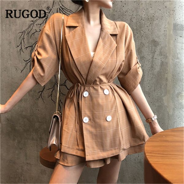 rugod elegant women suit plaid notched collar and pants short sleeves waistband tied spring modis femme bodysuit, White
rugod elegant women suit plaid notched collar and pants short sleeves waistband tied spring modis femme bodysuit, White
