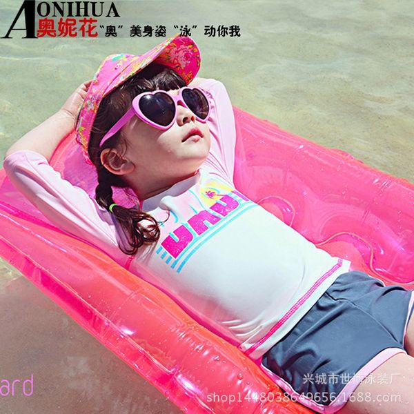 p21pm cute princess sunscreen children's long-sleeved swimming girl cute princess sunscreen girl swim children's long-sleeved swim, White;black