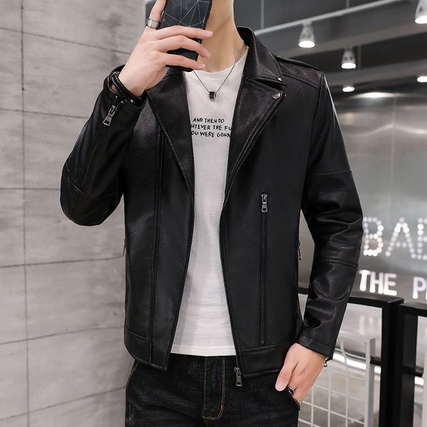 men's leather coat lapel trim wash slim leather jacket men's motorcycle men jacket, Black
men's leather coat lapel trim wash slim leather jacket men's motorcycle men jacket, Black
