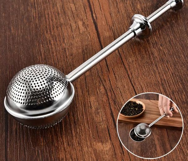 DHgate Diameter 5cm Convenient Mesh Ball Shaped Stainless Steel Silver Push Style Tea Infuser Strainer Tea Infuser Filter Tool SN2343 sold by DHgate