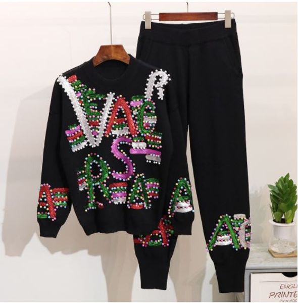 2018 autumn women tracksuit streetwear beading sequined letters sweater pullovers and pants suits women 2 pieces sets, Gray
2018 autumn women tracksuit streetwear beading sequined letters sweater pullovers and pants suits women 2 pieces sets, Gray