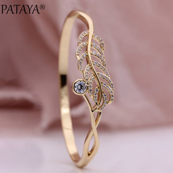 pataya new hollow leaf natural zircon bangles 585 rose gold bohemian fashion jewelry micro-wax inlay trendy women bangles, Black
pataya new hollow leaf natural zircon bangles 585 rose gold bohemian fashion jewelry micro-wax inlay trendy women bangles, Black