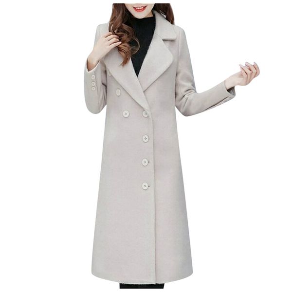 ladies solid slim long sleeve woolen coat button jacket elegant long sleeve trench coat fashion loose warm office overcoat, Black
ladies solid slim long sleeve woolen coat button jacket elegant long sleeve trench coat fashion loose warm office overcoat, Black