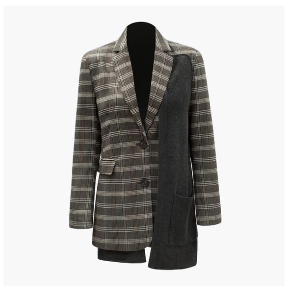 office lady plaid patchwork fake two pieces blazer vintage long sleeve turn down collar loose coat women outwear, Black
office lady plaid patchwork fake two pieces blazer vintage long sleeve turn down collar loose coat women outwear, Black