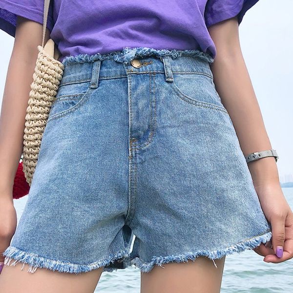2020 high-waisted slim woolen denim shorts women's elastic waist wide leg summer shorts jeans for women, Blue
2020 high-waisted slim woolen denim shorts women's elastic waist wide leg summer shorts jeans for women, Blue