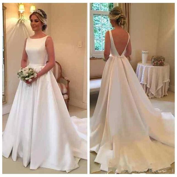 2020 scoop neck a-line wedding dress backless sleeveless bridal gowns custom satin spring, White
2020 scoop neck a-line wedding dress backless sleeveless bridal gowns custom satin spring, White