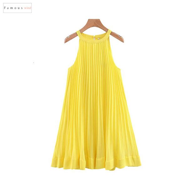 women pleated dresses yellow chiffon mini shift dress halter sleeveless cute straight vestidos stylish female qb567, Black;gray
women pleated dresses yellow chiffon mini shift dress halter sleeveless cute straight vestidos stylish female qb567, Black;gray