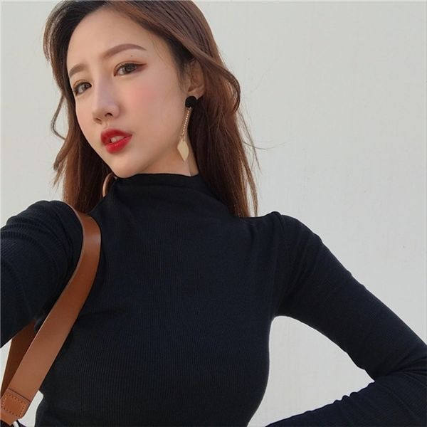 autumn women's solid color high underpants collar long sleeve t-shirt slim base shirt all-match women, White
autumn women's solid color high underpants collar long sleeve t-shirt slim base shirt all-match women, White