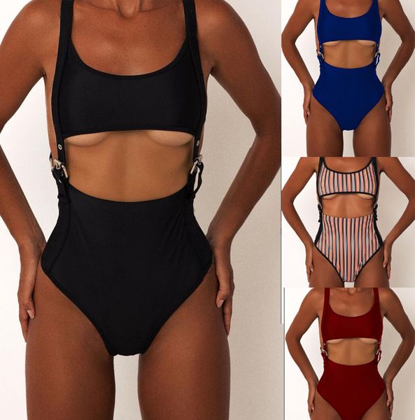 hollow out swimwear women new one piece suits rivet bathing, White;black