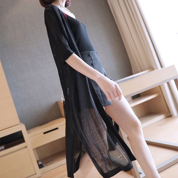 2019 summer split hollow hollow sunscreen long air conditioning cardigan thin ice silk sweater jacket, White
2019 summer split hollow hollow sunscreen long air conditioning cardigan thin ice silk sweater jacket, White