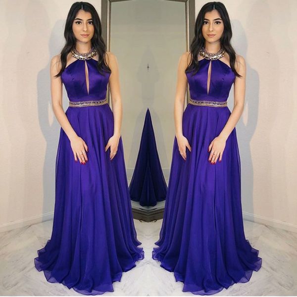 2019 crystal grape prom dress a line halter sweep train chiffon evening party dress with beading, Black
2019 crystal grape prom dress a line halter sweep train chiffon evening party dress with beading, Black
