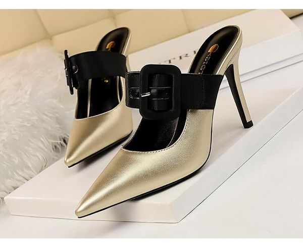 women high heel belt buckle slippers stiletto middle heel fashion simplicity lady outdoors sandals nonslip slippers european style, Black
women high heel belt buckle slippers stiletto middle heel fashion simplicity lady outdoors sandals nonslip slippers european style, Black