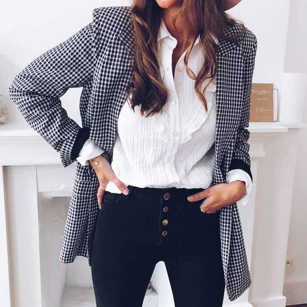 fashion women plaid blazer elegant long sleeve check jacket lapel autumn winter slim gingham coat outwear streetwear, White;black
fashion women plaid blazer elegant long sleeve check jacket lapel autumn winter slim gingham coat outwear streetwear, White;black