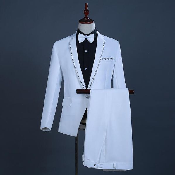 

2018 moda white de los hombres trajes delgados de negocios los hombres ropa casual piezas traje blazers chaqueta conjuntos, White;black