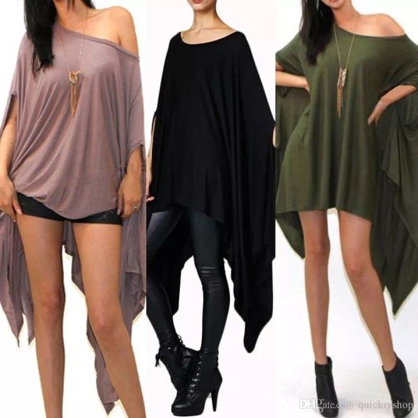 women loose flow blouse shirt casual poncho tunic party mini dress oversized irregular hem t shirt dresses, White
women loose flow blouse shirt casual poncho tunic party mini dress oversized irregular hem t shirt dresses, White