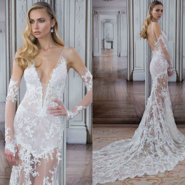 deep v neck mermaid wedding dresses with romantic lace beads backless wedding gowns sheer appearance sweep train robes de mariée, White
deep v neck mermaid wedding dresses with romantic lace beads backless wedding gowns sheer appearance sweep train robes de mariée, White