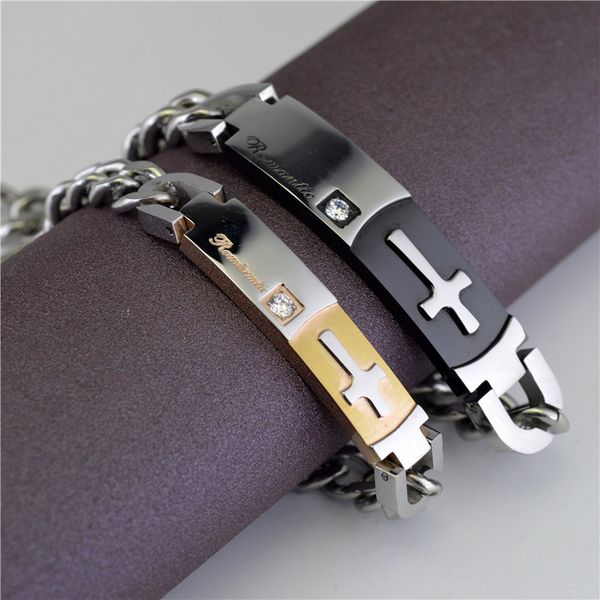 fashion stainless steel chain bracelet men accessories gift wholesale jewelry simple cross couple bracelets with cubic zirconia, Golden;silver
fashion stainless steel chain bracelet men accessories gift wholesale jewelry simple cross couple bracelets with cubic zirconia, Golden;silver