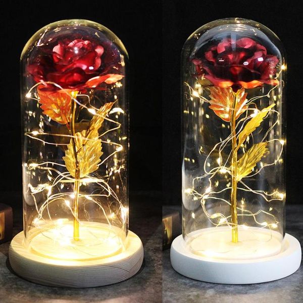 colour red rose in a glass dome on a wooden base for valentine's gifts led rose lamps christmas