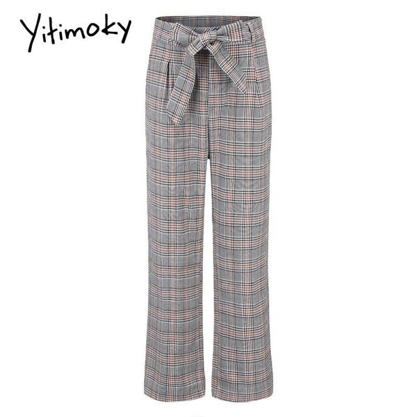 

grey high waist plaid cigarette pants belted high waist checkerboard pants women spring casual office lady workwear trousers, Black;white