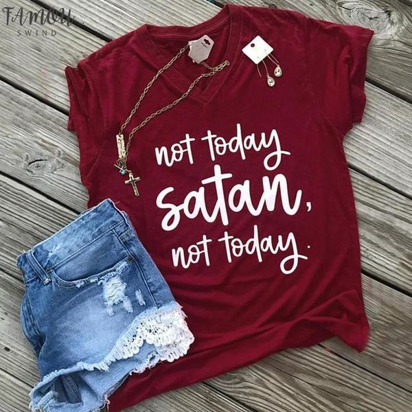 fashion short sleeve t shirt women not satan letter print v neck t shirt female summer casual burgundy ladies tee, White
fashion short sleeve t shirt women not satan letter print v neck t shirt female summer casual burgundy ladies tee, White
