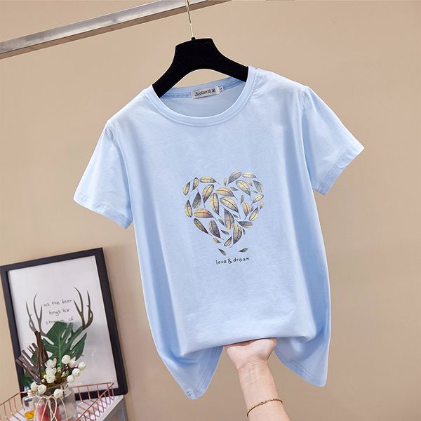 t-shirt women's cotton short-sleeved loose summer 2020 new coat home service women were thin leaf love print, Blue;gray
t-shirt women's cotton short-sleeved loose summer 2020 new coat home service women were thin leaf love print, Blue;gray