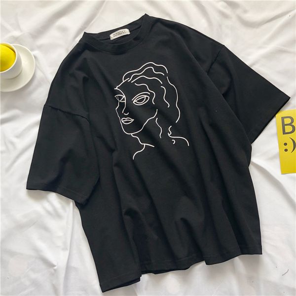 2020 dongdaemun summer new simple portrait printed t-shirt loose round neck pullover cotton short-sleeved t-shirt female, White
2020 dongdaemun summer new simple portrait printed t-shirt loose round neck pullover cotton short-sleeved t-shirt female, White