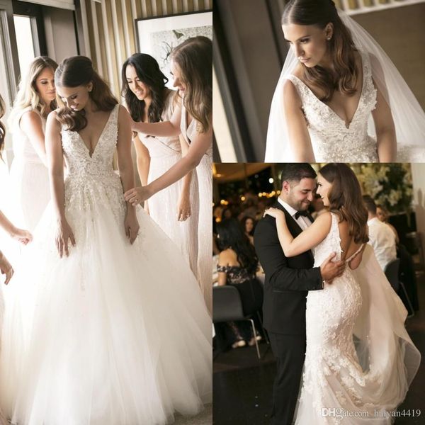 summer vintage mermaid wedding dresses mermaid v neck lace appliques pearls open back overskirts detachable train plus size bridal gowns, White
summer vintage mermaid wedding dresses mermaid v neck lace appliques pearls open back overskirts detachable train plus size bridal gowns, White