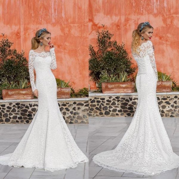 romantic full lace mermaid wedding dresses square neck long sleeve castle bridal dress sweep train country robe de mariee, White
romantic full lace mermaid wedding dresses square neck long sleeve castle bridal dress sweep train country robe de mariee, White