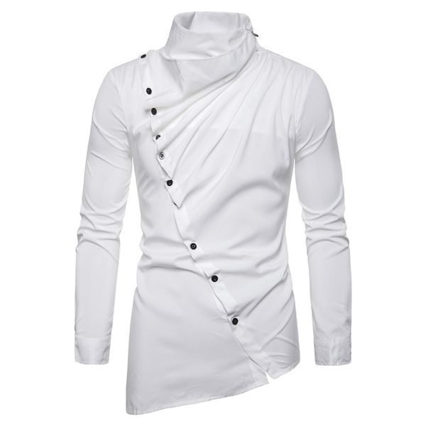 2020 new men's asymmetric inclined placket heap collar long sleeve shirt nx5304, White;black
2020 new men's asymmetric inclined placket heap collar long sleeve shirt nx5304, White;black
