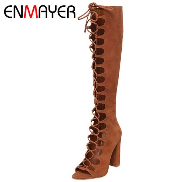 enmayer fashion summer boots knee high boots women brown color lace-up peep toe genuine leather shoes for women pumps, Black
enmayer fashion summer boots knee high boots women brown color lace-up peep toe genuine leather shoes for women pumps, Black