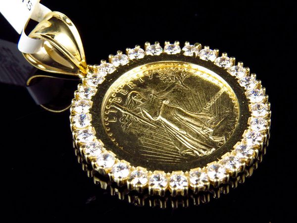

Твердые 10K желтое золото Статуя Свободы Леди монета Шарм кулон 1,5 дюйма