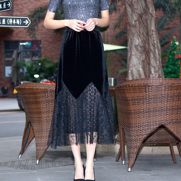 half-length skirt autumn winter girl 2019 new velvet mesh yarn splicing long a-character skirt retro high waist fairy yarn skirt, Black
half-length skirt autumn winter girl 2019 new velvet mesh yarn splicing long a-character skirt retro high waist fairy yarn skirt, Black