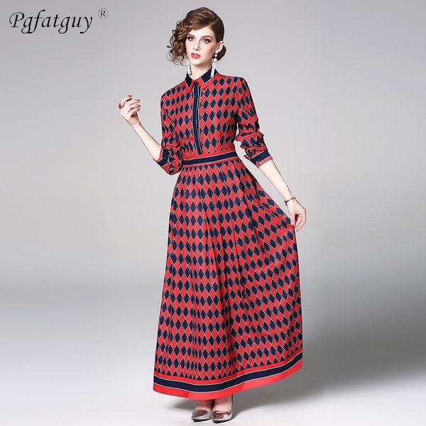 2019 Women High Quality Shirt Neck Vintage Geometric Printing Red Party Dresses Designer Long Maxi Dress Vestidps Robe Femme
2019 Women High Quality Shirt Neck Vintage Geometric Printing Red Party Dresses Designer Long Maxi Dress Vestidps Robe Femme
